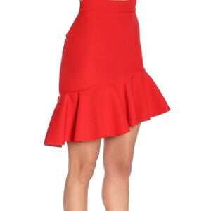 MSGM Milano NWT Red Asymmetrical Ruffle Mini Skirt Italian Size 46